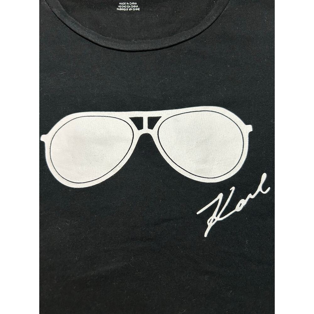 Karl Lagerfield Black Aviator Sunglasses & Signature Print T-Shirt S/S Sz L